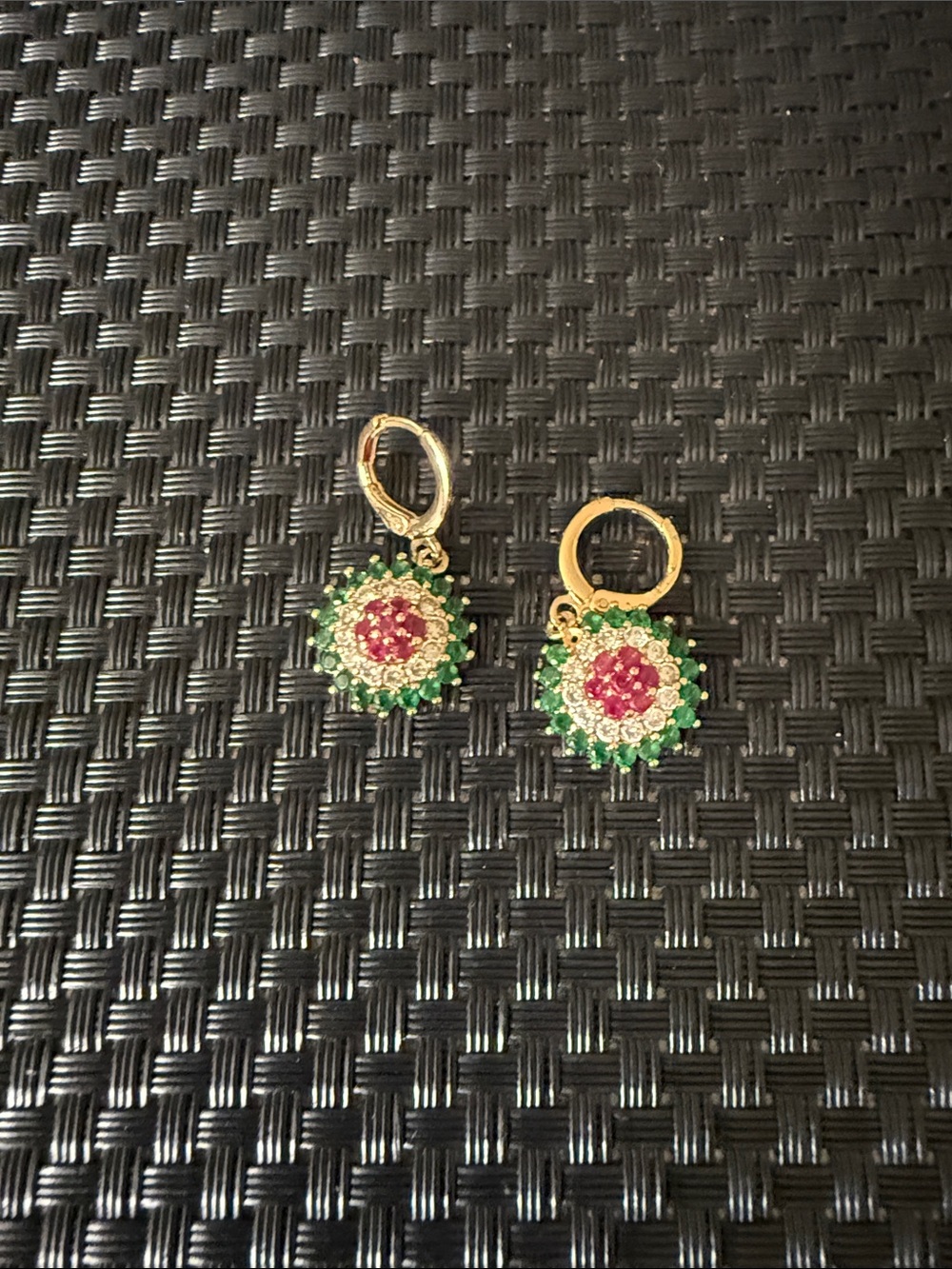 Gold-Tone Green and Pink Crystal Hoop Drop Earrings